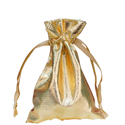 10 Pack | 4"x6" Gold Lam'e Satin Favor Bags Party Drawstring Pouches