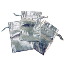 Load image into Gallery viewer, 10 Pack | 4&quot;x6&quot; Silver Lam&#39;e Satin Favor Bags Party Drawstring Pouches