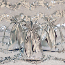 Load image into Gallery viewer, 10 Pack | 4&quot;x6&quot; Silver Lam&#39;e Satin Favor Bags Party Drawstring Pouches
