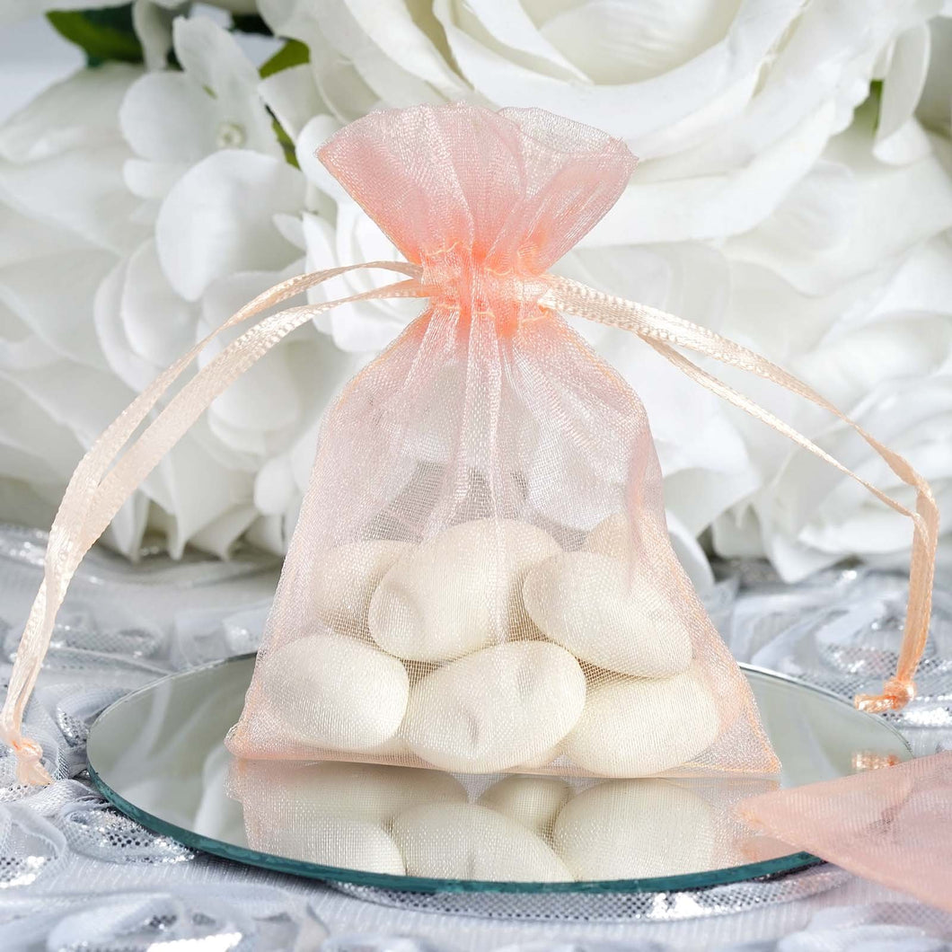 10 Pack 3x4" Organza Drawstring Candy Favor Bags - Rose Gold/Blush