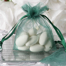 Load image into Gallery viewer, 10 Pack | 3&quot;x4&quot; Hunter Green Organza Favor Bags Party Drawstring Pouches