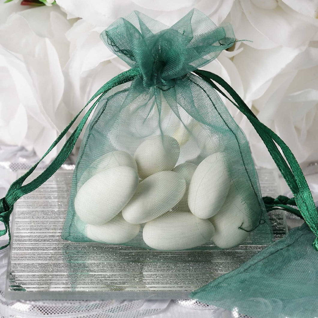 10 Pack | 3"x4" Hunter Green Organza Favor Bags Party Drawstring Pouches