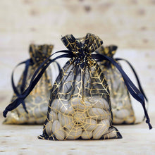 Load image into Gallery viewer, 10 Pack | 4&quot;x6&quot; Black Gold Spider Web Organza Favor Bags Party Drawstring Pouches