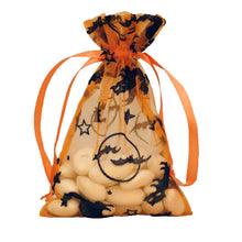 Load image into Gallery viewer, 10 Pack | 4&quot;x6&quot; Orange Black Bat Organza Favor Bags Party Drawstring Pouches