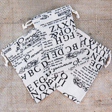 Load image into Gallery viewer, 10 Pack | 4&quot;x6&quot; Black/White Script Printed Cotton Favor Bags Party Drawstring Pouches