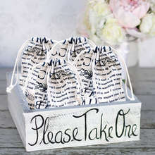 Load image into Gallery viewer, 10 Pack | 4&quot;x6&quot; Black/White Script Printed Cotton Favor Bags Party Drawstring Pouches