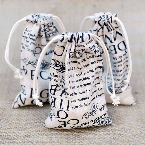 10 Pack | 4"x6" Black/White Script Printed Cotton Favor Bags Party Drawstring Pouches