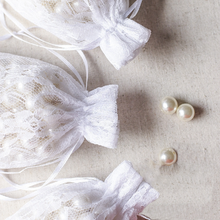 Load image into Gallery viewer, 10 Pack 3x4&quot; White Floral Lace Drawstring Favor Bags
