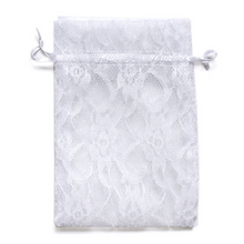 Load image into Gallery viewer, 10 Pack 4x6&quot; White Floral Lace Drawstring Favor Bags