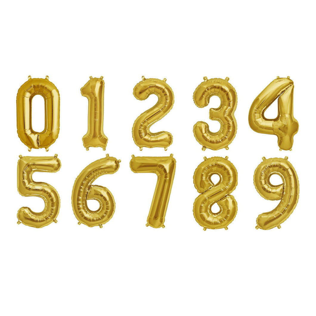 16" Matte Gold Mylar Foil Number Helium Balloons