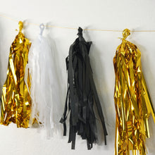 Load image into Gallery viewer, 47 Pcs Black/Gold Decoration Kit with Foil Latex Balloon and Pom Tassels