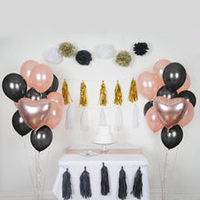 Load image into Gallery viewer, 47 Pcs Black/Gold Decoration Kit with Foil Latex Balloon and Pom Tassels
