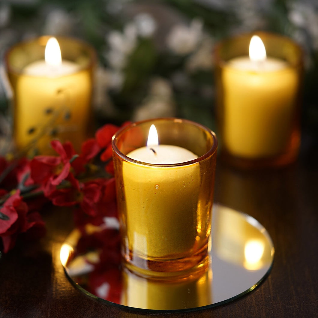 12 Pack White Votive Candles with Amber Votive Holders