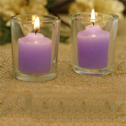 12 Pack Lavender Votive Candles with Clear Votive Holders