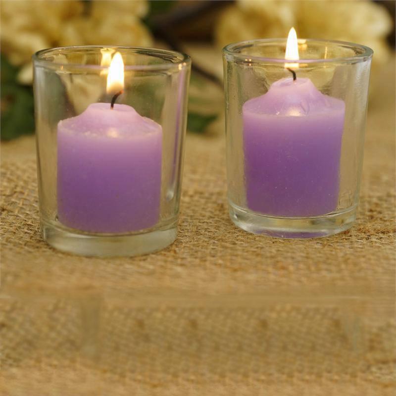 12 Pack Lavender Votive Candles with Clear Votive Holders
