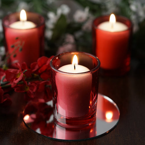 12 Pack White Votive Candles with Red Votive Holders
