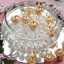 Load image into Gallery viewer, 12 Pack | 1&quot; Gold Mini Rose Flower Floating Candles