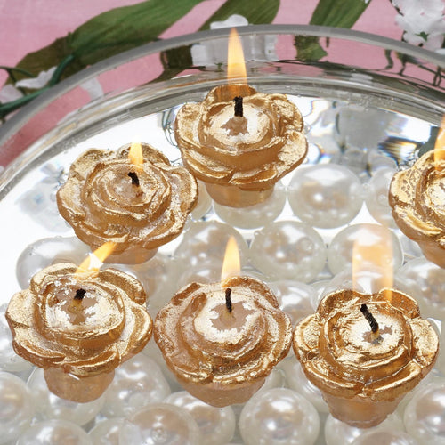 12 Pack | 1" Gold Mini Rose Flower Floating Candles