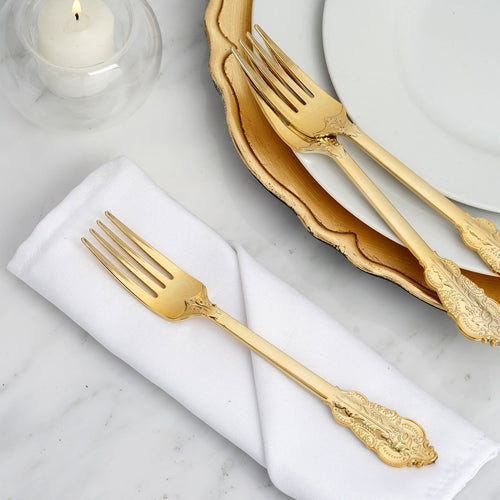 24 Pack | 8" Metallic Gold Baroque Disposable Cutlery Plastic Forks