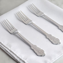 Load image into Gallery viewer, 24 Pack | 8&quot; Metallic Silver Baroque Disposable Cutlery Plastic Forks