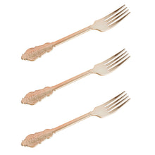 Load image into Gallery viewer, 24 Pack | 8&quot; Metallic Rose Gold Baroque Disposable Cutlery Plastic Forks