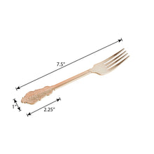 Load image into Gallery viewer, 24 Pack | 8&quot; Metallic Rose Gold Baroque Disposable Cutlery Plastic Forks