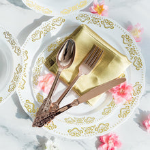 Load image into Gallery viewer, 24 Pack | 8&quot; Metallic Rose Gold Baroque Disposable Cutlery Plastic Forks