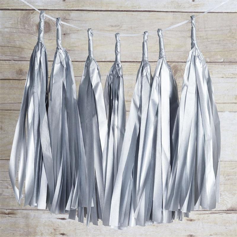 12 PCS Metallic Silver Tissue Paper Balloon Tassel Garlands