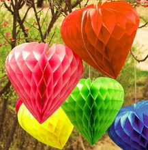 Load image into Gallery viewer, 12 Pack 16&quot; White Heart-Shaped Honeycomb Paper Lantern