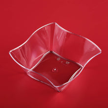 Load image into Gallery viewer, 12 Pack Clear 6oz Wave Design Plastic Square Disposable Bowl