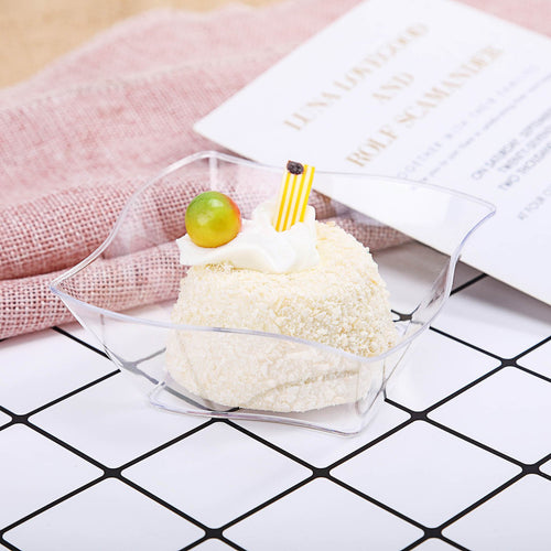 12 Pack Clear 6oz Wave Design Plastic Square Disposable Bowl