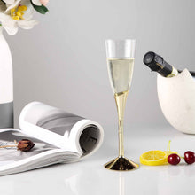 Load image into Gallery viewer, 6 Pack Gold 5oz Hard Plastic Champagne Wine Toast Flutes