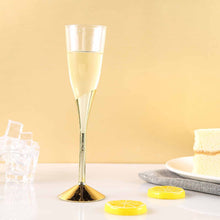 Load image into Gallery viewer, 6 Pack Gold 5oz Hard Plastic Champagne Wine Toast Flutes