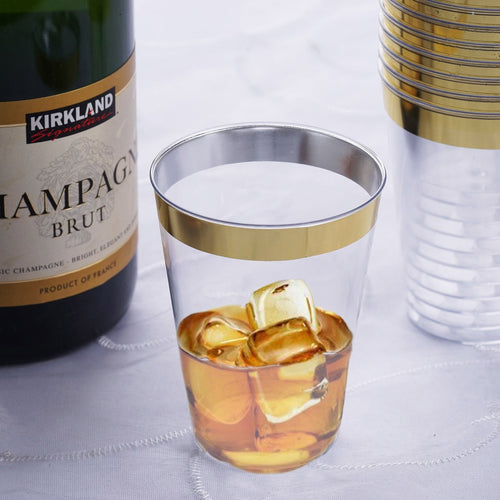 12 Pack 7oz Gold Rimmed Chambury Plastic Disposable Glass Cup
