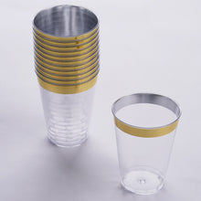 Load image into Gallery viewer, 12 Pack 7oz Gold Rimmed Chambury Plastic Disposable Glass Cup