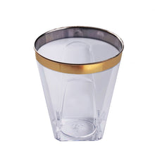 Load image into Gallery viewer, 12 Pack 2oz Gold Rimmed Plastic Disposable Shot Glasses