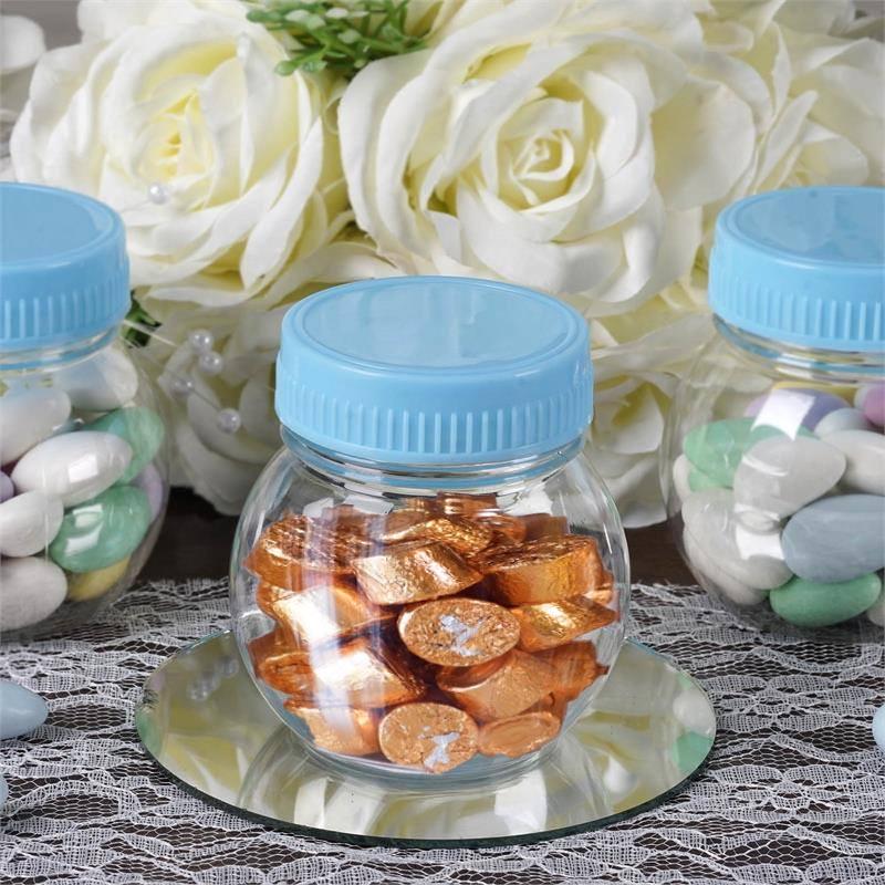 Set of 12 | 6 Oz Plastic Candy Jars Favor Container With Blue Caps