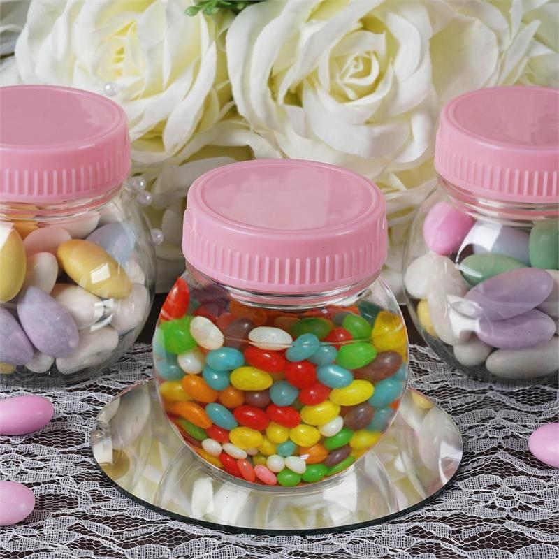 Set of 12 | 6 Oz Plastic Candy Jars Favor Container With Pink Caps