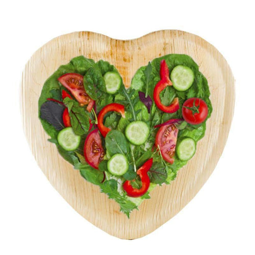 25 Pack 7" Eco-Friendly Palm Leaf Disposable Heart Salad Dessert Plates