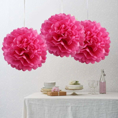 12 Pack 10" Fushia Paper Tissue Fluffy Pom Pom Flower Balls