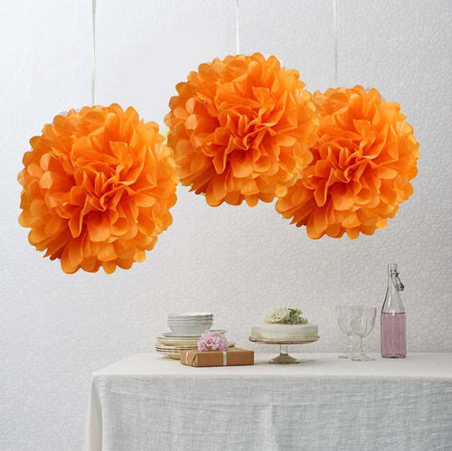12 Pack 10" Orange Paper Tissue Fluffy Pom Pom Flower Balls