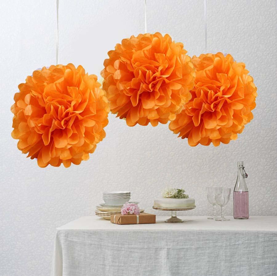 12 Pack 10" Orange Paper Tissue Fluffy Pom Pom Flower Balls