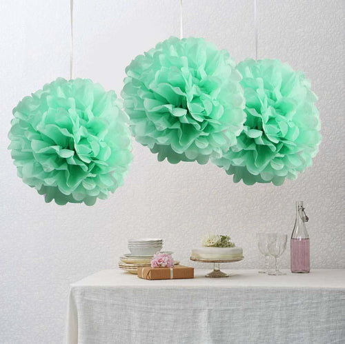 12 Pack 10" Tea Green Paper Tissue Fluffy Pom Pom Flower Balls