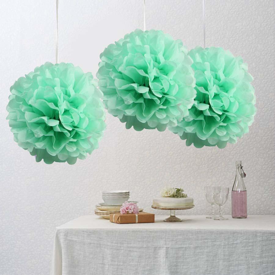 12 Pack 10" Tea Green Paper Tissue Fluffy Pom Pom Flower Balls