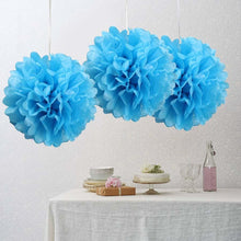 Load image into Gallery viewer, 12 Pack 10&quot; Turquoise Paper Tissue Fluffy Pom Pom Flower Balls