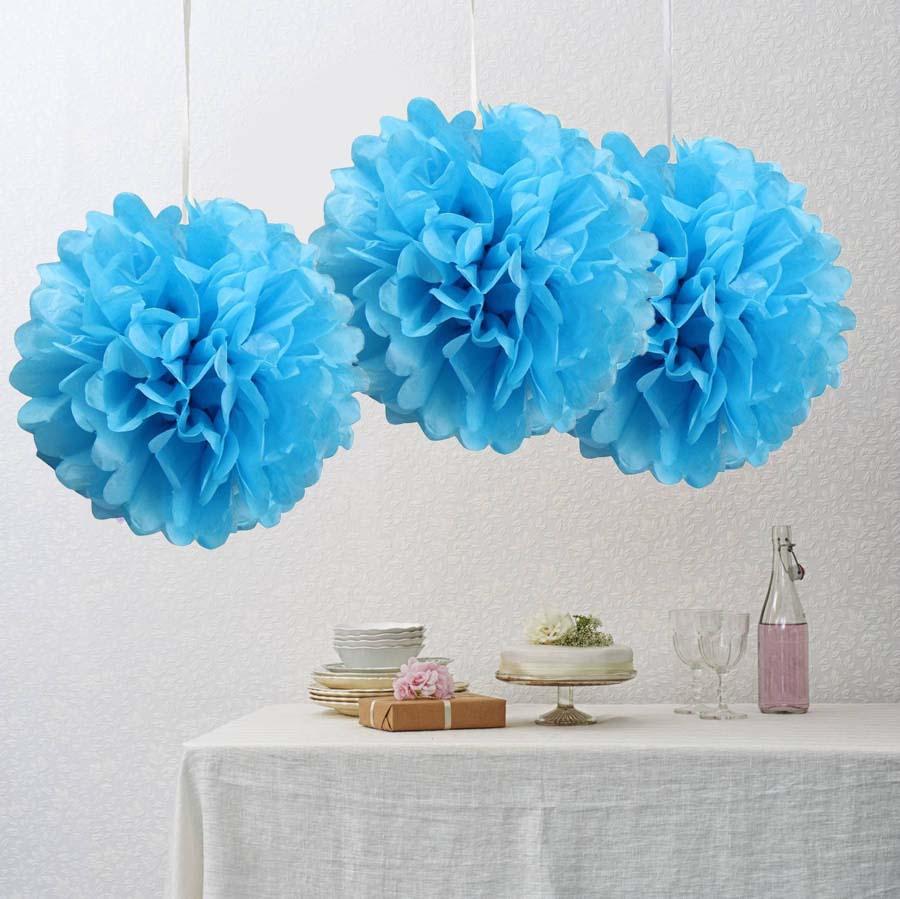 12 Pack 10" Turquoise Paper Tissue Fluffy Pom Pom Flower Balls