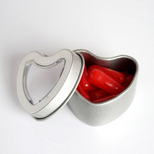 Load image into Gallery viewer, 10 Pack Silver Heart Favor Tins With Clear Lid