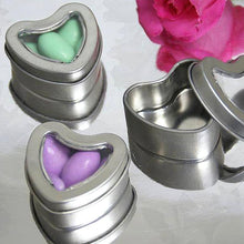 Load image into Gallery viewer, 10 Pack Silver Heart Favor Tins With Clear Lid