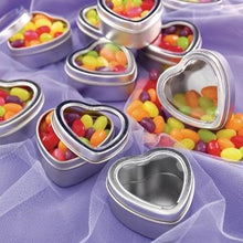 Load image into Gallery viewer, 10 Pack Silver Heart Favor Tins With Clear Lid